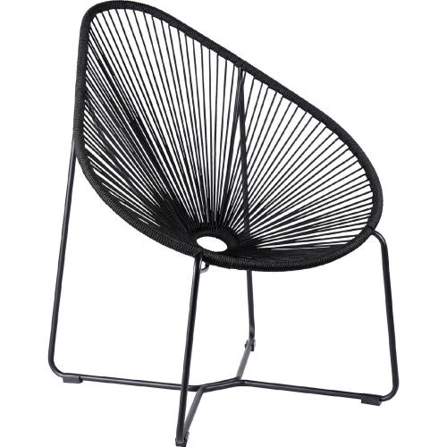 Acapulco Indoor Outdoor Papasan Lounge Chair in Black Rope & Black Steel