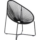 Acapulco Indoor Outdoor Papasan Lounge Chair in Black Rope & Black Steel