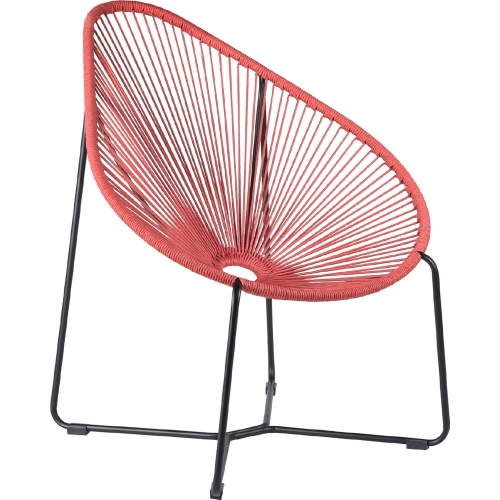 Acapulco Indoor Outdoor Papasan Lounge Chair in Brick Red Rope & Black Steel