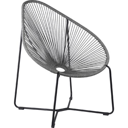 Acapulco Indoor Outdoor Papasan Lounge Chair in Gray Rope & Black Steel