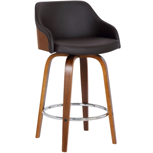 Alec 30" Swivel Bar Stool in Walnut Wood Finish & Brown Leatherette