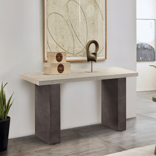 Abbey Console Table in Concrete & Silver Grey Oak Wood