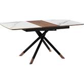 Alora 51" Extension Dining Table in Light Gray Ceramic, Walnut & Black Metal