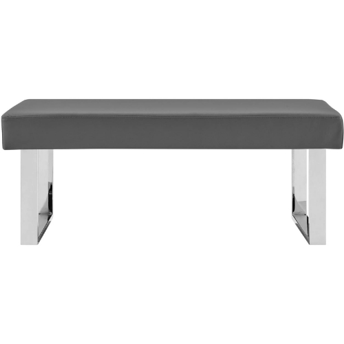 Amanda Dining Bench in Grey Leatherette on Chrome