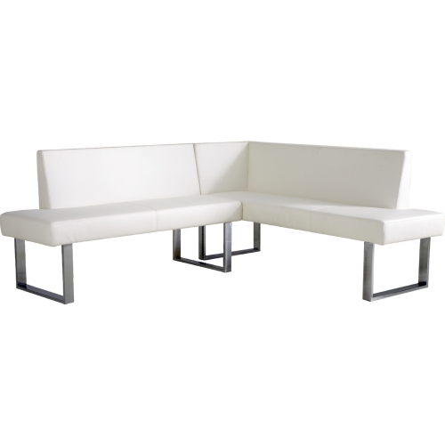 Amanda Corner Dinette Nook/Sofa in White Leatherette w/ Chrome Legs