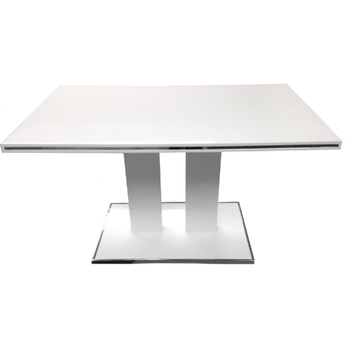 Amanda Dining Table in White Lacquer w/ Chrome Base