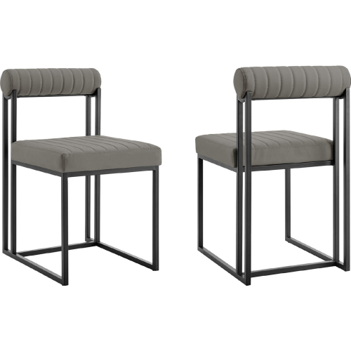 Anastasia Dining Chair in Matte Black Iron & Light Gray Leatherette (Set of 2)