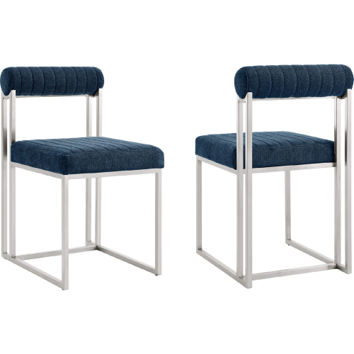 Anastasia Dining Chair in Brushed Stainless Steel & Blue Fabric (Set of 2)