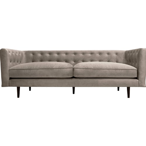 Annabelle 80" Sofa in Tufted Fossil Gray Velvet & Black Wood