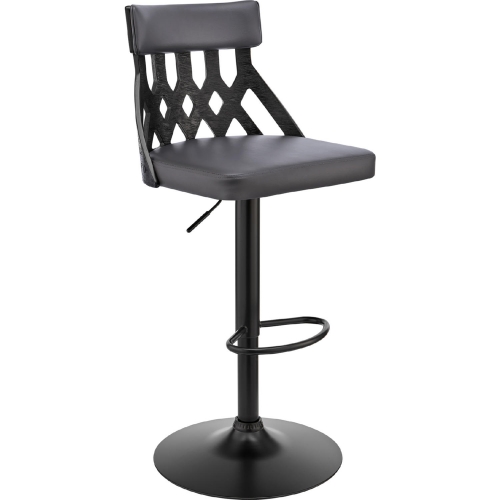 Angelo Adjustable Height Swivel Bar Stool in Grey Leatherette, Black Wood & Black