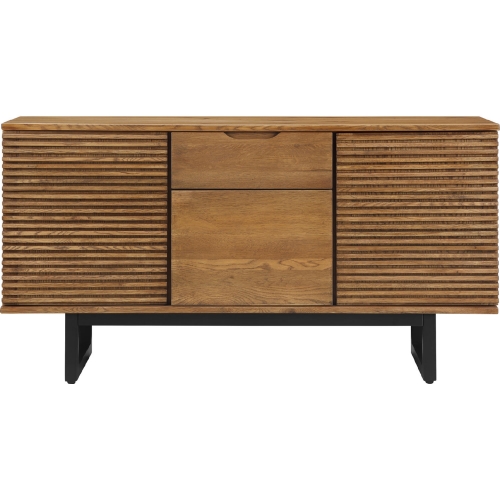 Aldo Sideboard Buffet Cabinet in Brown Oak Wood & Black Metal