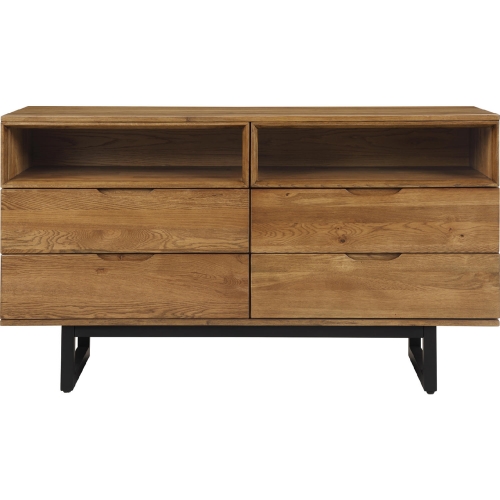 Aldo 4 Drawer Dresser in Brown Oak Wood & Black Metal Legs