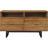 Aldo 4 Drawer Dresser in Brown Oak Wood & Black Metal Legs