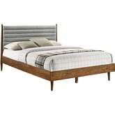 Artemio Queen Platform Bed in Channel Tufted Gray Fabric & Walnut Finish