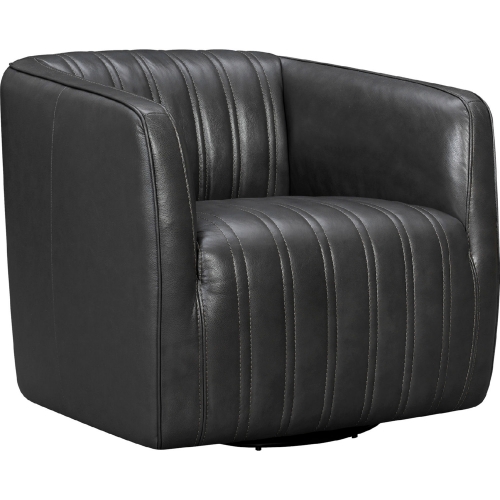 Aries Swivel Barrel Accent Chair in Pewter Grey Genuine Leather