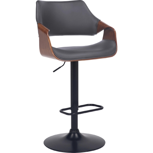 Aspen Adjustable Height Swivel Bar Stool in Grey Leatherette, Walnut Finish & Black