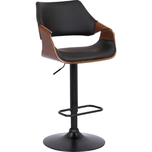 Aspen Adjustable Height Swivel Bar Stool in Black Leatherette, Walnut Finish & Black