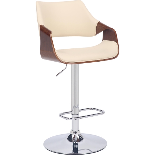 Aspen Adjustable Height Swivel Bar Stool in Cream Leatherette, Walnut Finish & Chrome