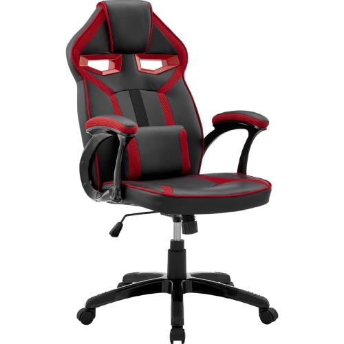 Aspect Adjustable Gaming Chair in Black Leatherette & Red Mesh w/ Lumbar