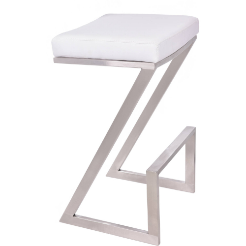 Atlantis 26" Backless Bar Stool in Brushed Stainless Steel w/ White Leatherette