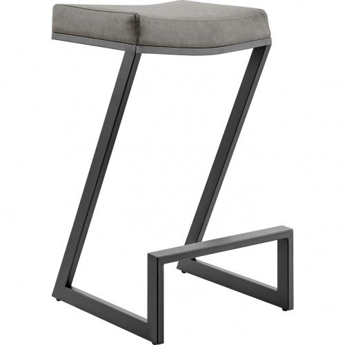 Atlantis 26" Backless Counter Stool in Black Iron & Vintage Gray Leatherette