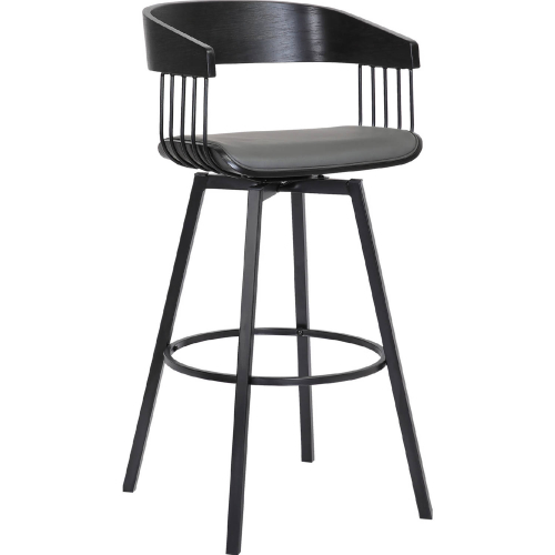 Athena 27" Swivel Counter Stool in Black Wood, Gray Leatherette & Black Metal