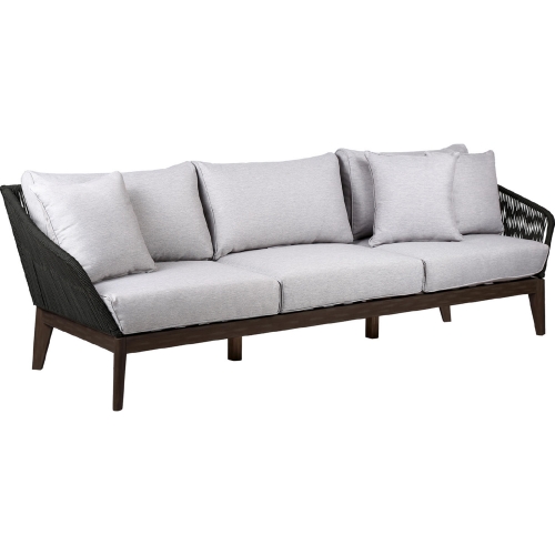 Athos Indoor Outdoor Sofa in Dark Wood, Latte Rope & Gray Fabric