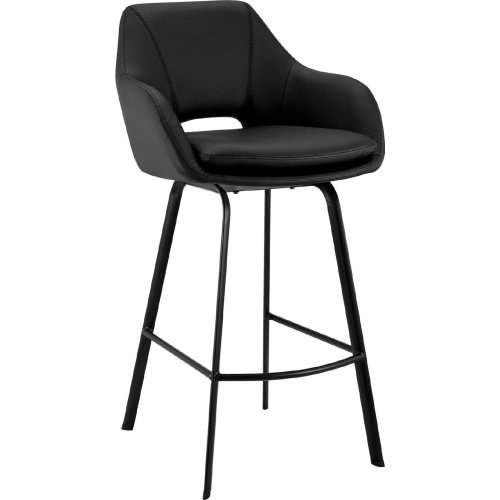 Aura 30" Swivel Bar Stool in Black Leatherette & Black Metal