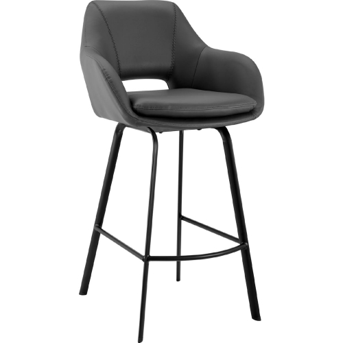 Aura 26" Swivel Counter Stool in Gray Leatherette & Black Metal