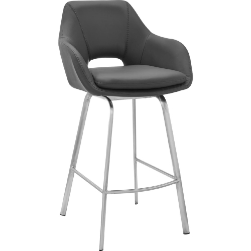 Aura 26" Swivel Counter Stool in Gray Leatherette & Brushed Stainless Steel