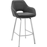 Aura 26" Swivel Counter Stool in Gray Leatherette & Brushed Stainless Steel