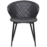 Ava Dining Chair in Quilted Grey Leatherette on Black Metal Legs