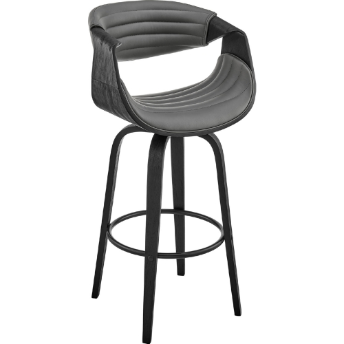 Arya 30" Swivel Bar Stool in Gray Leatherette & Black Wood