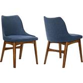 Azalea Dining Chair in Blue Fabric & Walnut Finish (Set of 2)