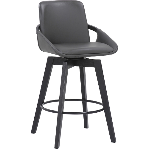 Baylor Swivel 26" Counter Stool in Grey Leatherette & Black Wood