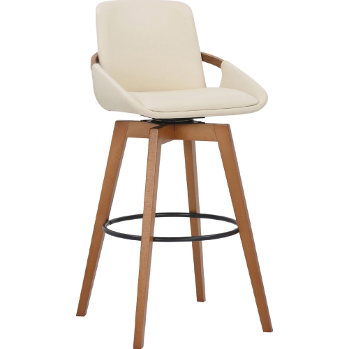 Baylor Swivel 30" Bar Stool in Cream Leatherette & Walnut Finish Wood