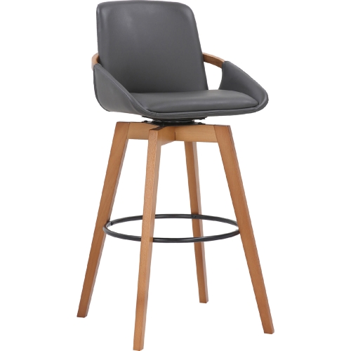 Baylor Swivel 30" Bar Stool in Grey Leatherette & Wood