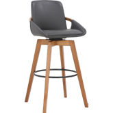 Baylor Swivel 30" Bar Stool in Grey Leatherette & Wood