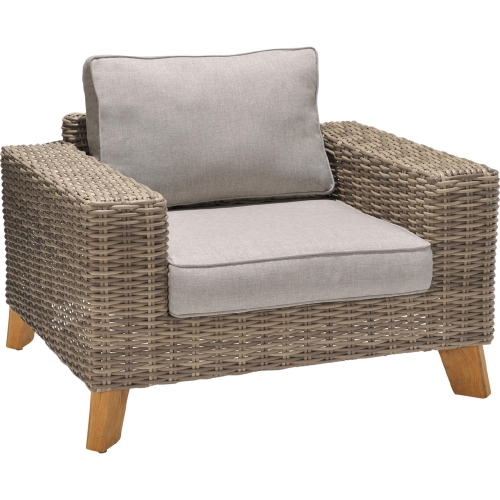 Bahamas Outdoor Lounge Chair in PE Wicker, Teak & Beige Olefin Fabric