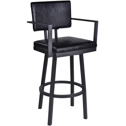 Balboa 26" Arm Counter Stool in Black Metal & Vintage Black Leatherette