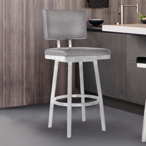 Balboa 30" Bar Stool in Brushed Stainless Steel & Vintage Grey Leatherette