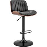 Brock Adjustable Height Bar Stool in Black Leatherette, Walnut & Black Metal