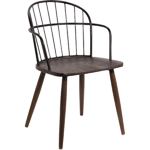 Bradley Dining Chair in Black Steel & Walnut Glazed Wood