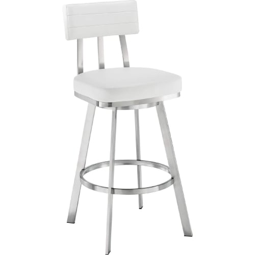 Benjamin 26" Swivel Counter Stool in Brushed Stainless Steel & White Leatherette