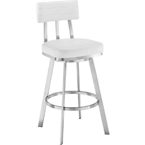 Benjamin 30" Swivel Bar Stool in Brushed Stainless Steel & White Leatherette