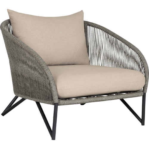 Benicia Outdoor Accent Chair in Black Steel, Gray Rope & Taupe Olefin Fabric