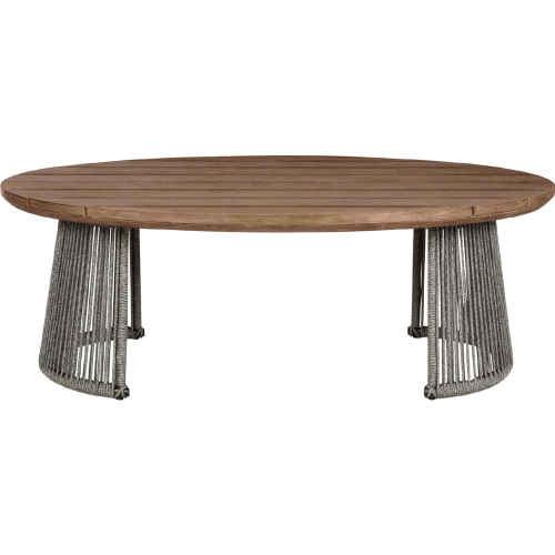 Benicia Outdoor Oval Coffee Table in Weathered Eucalyptus Wood & Gray Rope