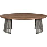 Benicia Outdoor Oval Coffee Table in Weathered Eucalyptus Wood & Gray Rope