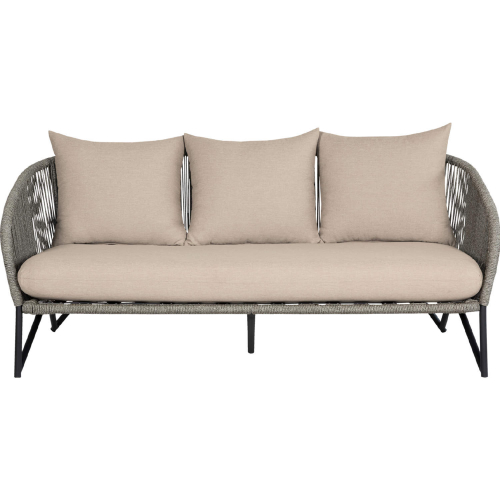 Benicia Outdoor Sofa in Black Steel, Gray Rope & Taupe Olefin Fabric