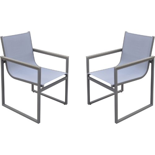 Bistro Outdoor Dining Chair in Grey Textilene & Aluminum (Set of 2)